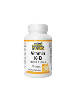 Natural Factors Vitamin K+D 120 mcg & 1000 IU (60 Softgels)