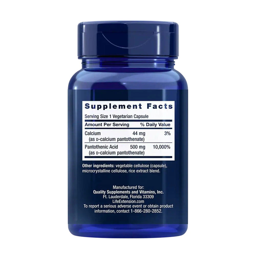 Pantothensyre (B-5 vitamīns) – 500 mg – 100 kapsulas - Billede 2