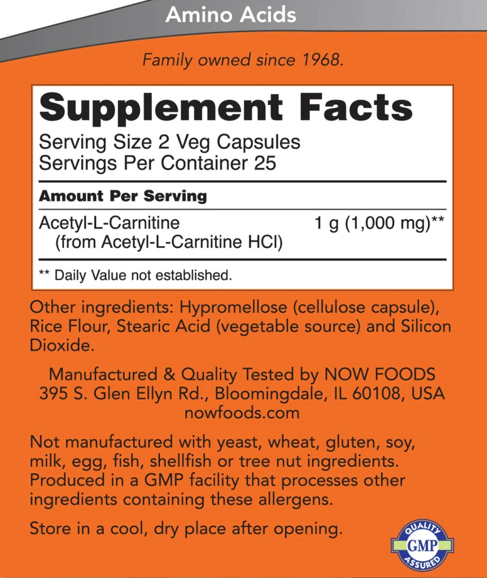 Acetyl-L-carnitine – 500mg – 50 kapsulas - Image 2