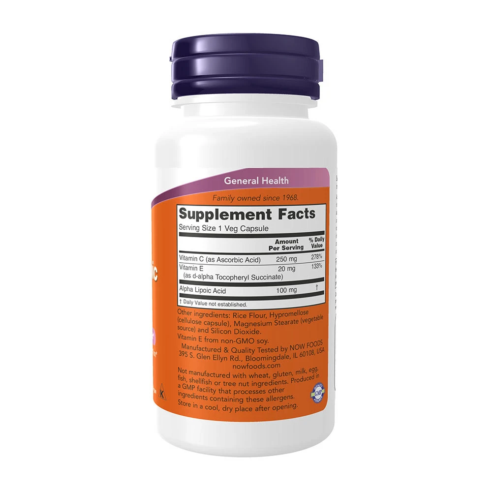 Alpha-liponskābe ar vitamīniem C & E – 100 mg – 60 vegetablas kapsulas - Image 2