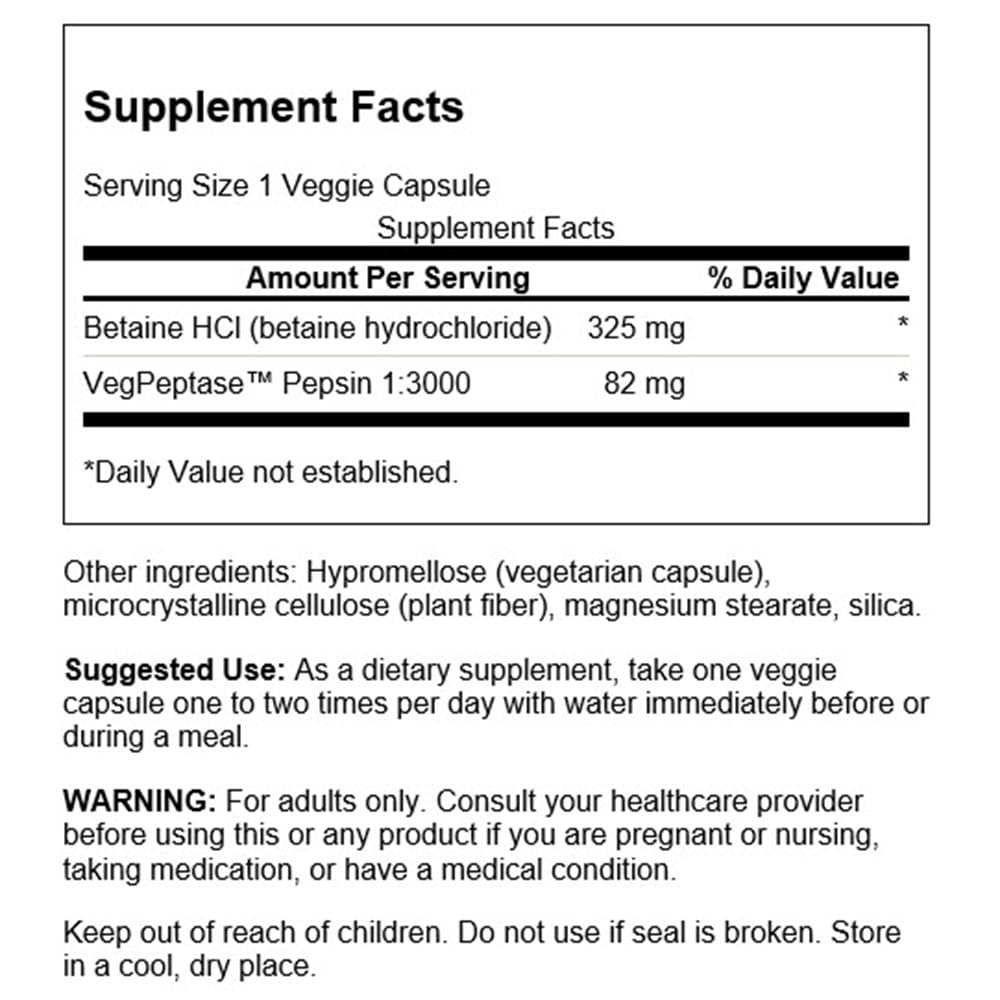 Betain HCl saltsyre – 250 vegānas kapsulas - Image 3