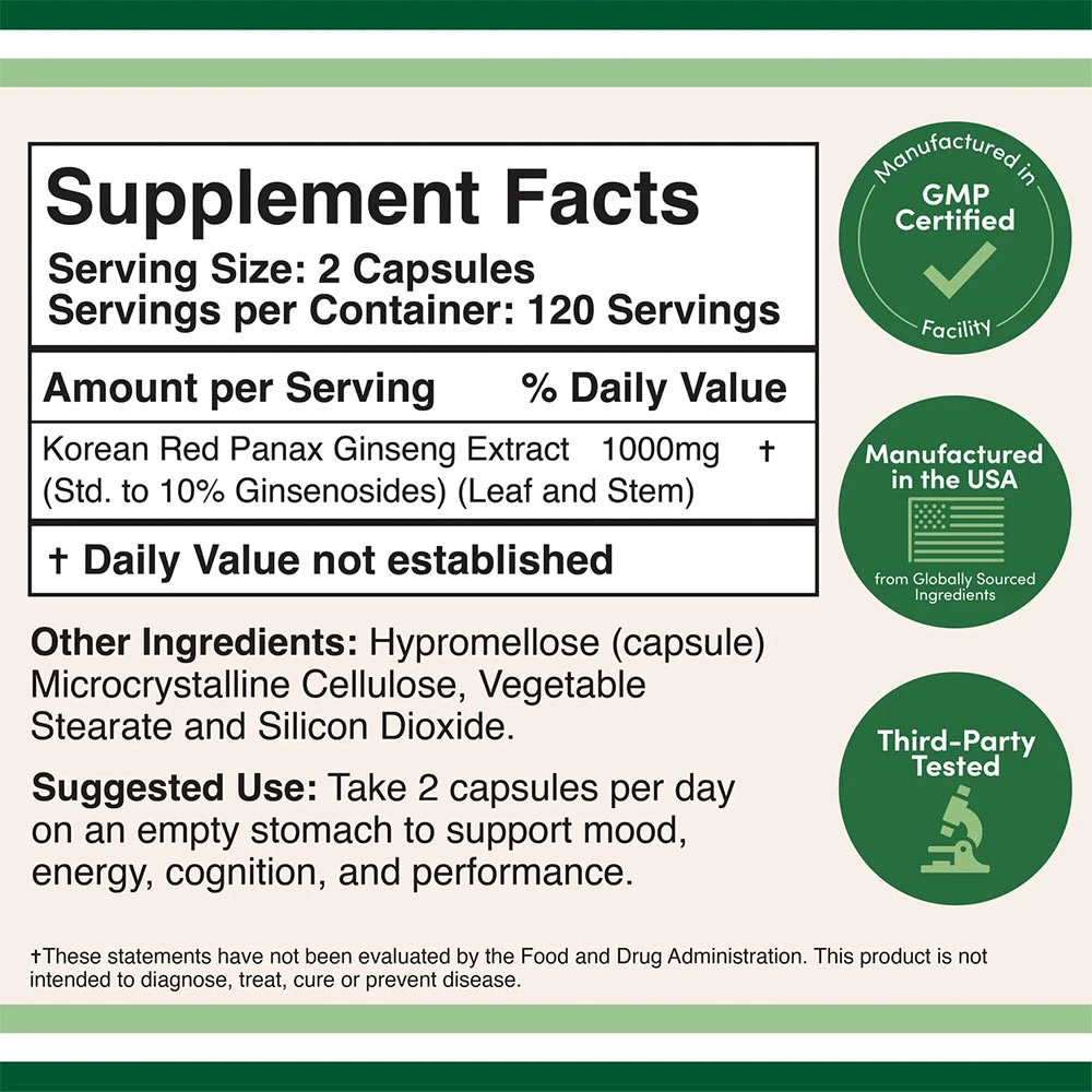 Double Wood Supplements – Koreansk Panax Ginseng 240 kapsulas - Image 2