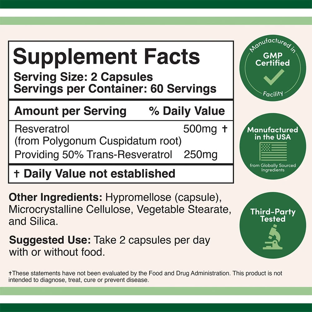 Double Wood Supplements – Resveratrol 120 kapsulas - Image 2