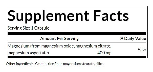 Trippel Magnesiumkompleks – 400 mg – 100 kapsulas - Image 3