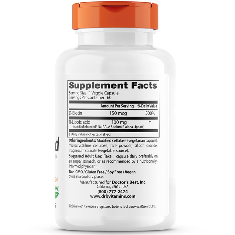 Stabiliseret R-Lipoic acid med BioEnhanced Na-RALA – 100mg – 60 kapsulas - Image 3
