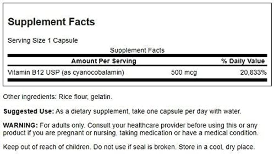 B12-vitamin – 500 mcg – 100 kapsler - Image 3