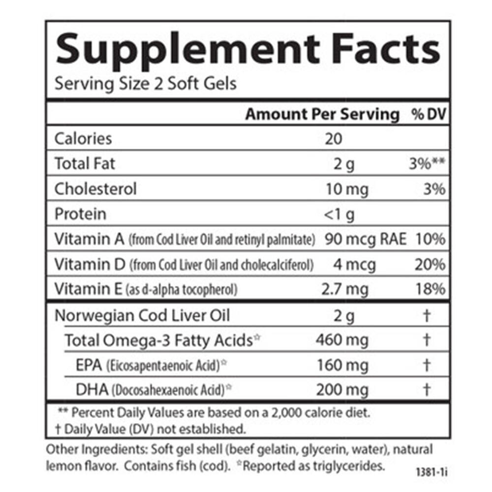 Wild Norwegian Cod Liver Oil Gems – 460mg – 150 + 30 softgels - Image 3